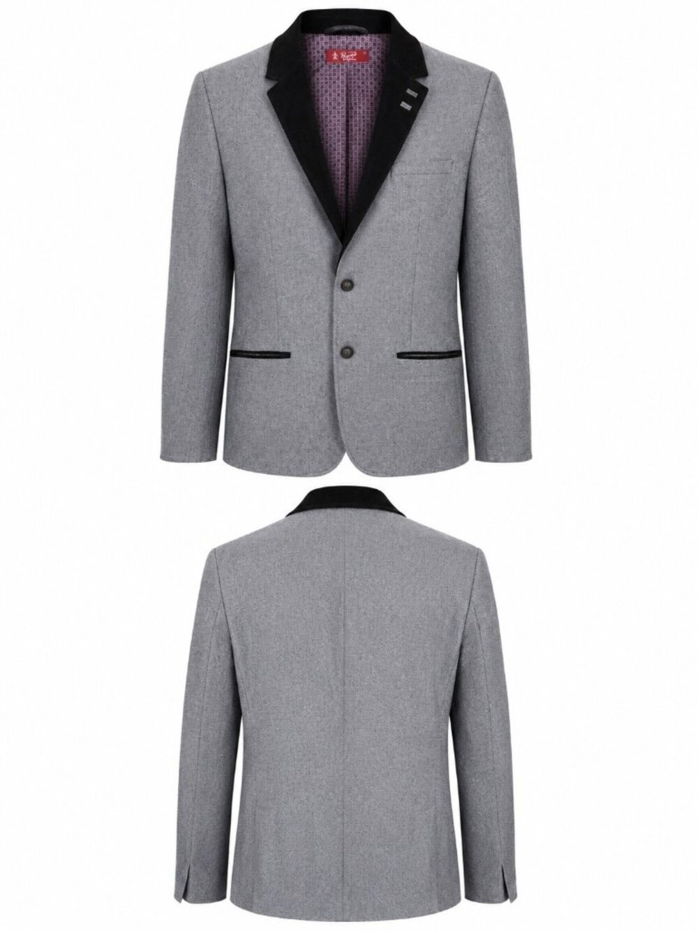 Original Penguin Mens Gray Blazer With Black Velvet Lapel & Purple Lining XXL